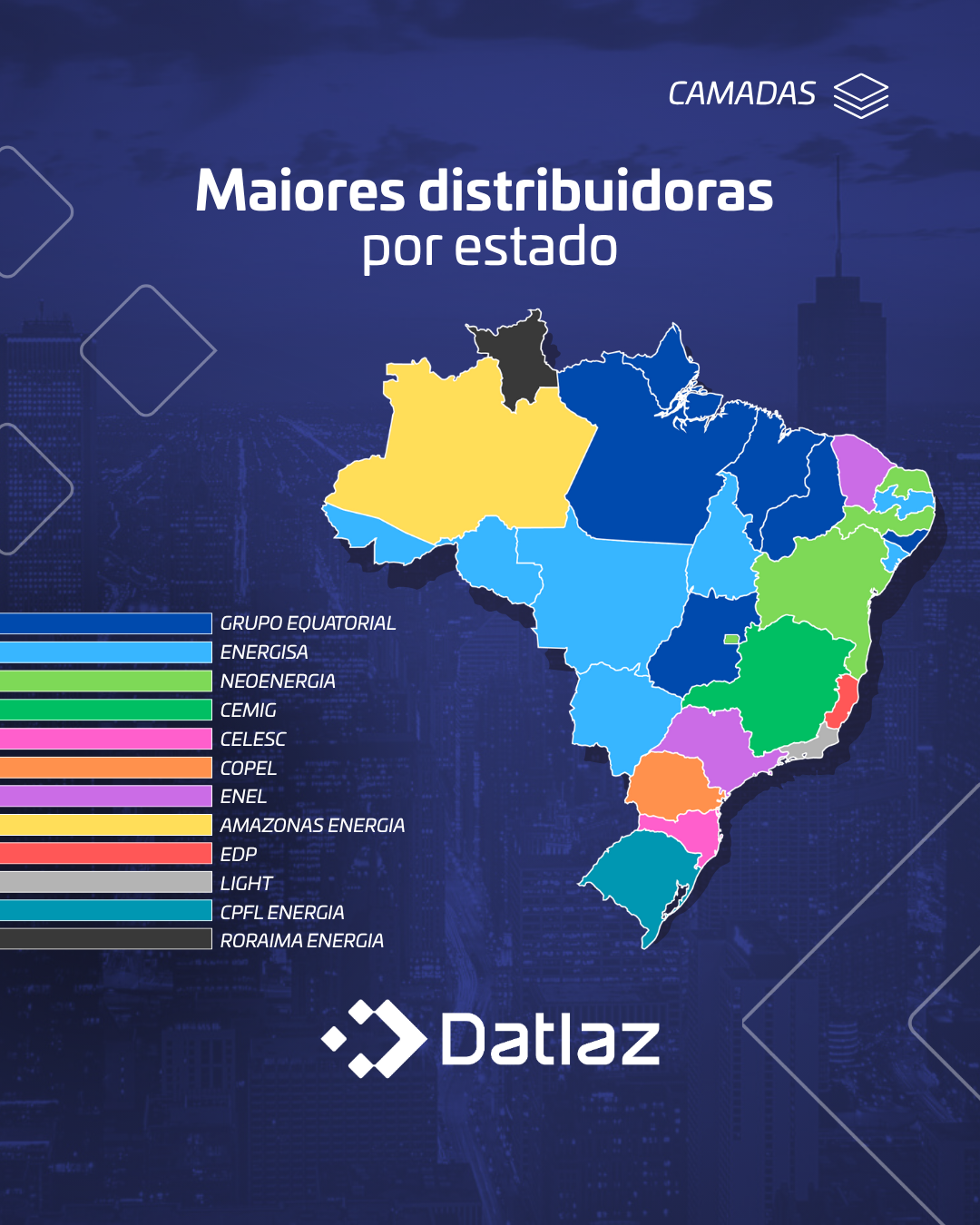 Quem é a maior distribuidora de energia em cada estado do Brasil?